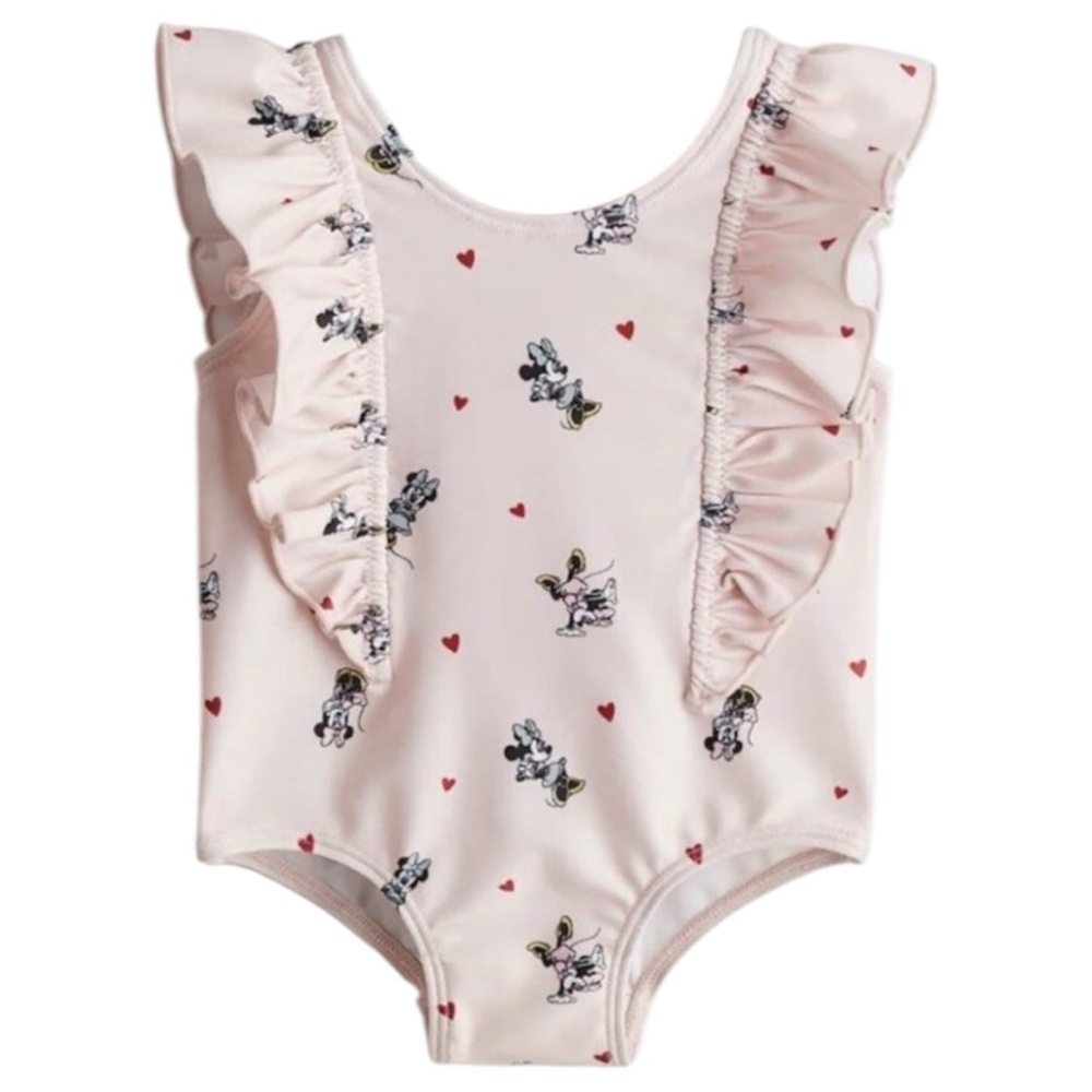 H&M Disney Minnie Mouse One Piece Swimsuit Baby Girls 3-6 Months Pink Ruffle
